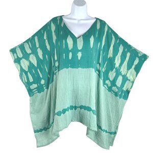 J. Jill Pure Tie Dye Poncho Tunic Top S-L Green Gauze V-Neck Cotton NWT TP-3819